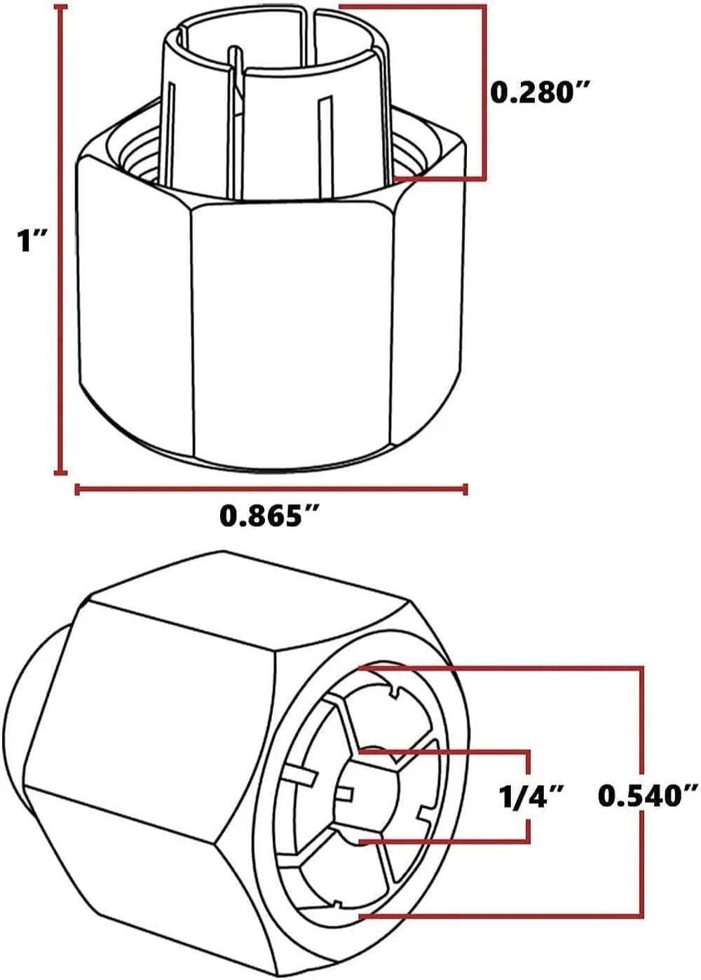 Thaekuns 1/4 Router Collet Fit for Dewelt 326286-04 Big Horn 19691 Boschi 2610906283 Hitachi 323-293 RC025DW